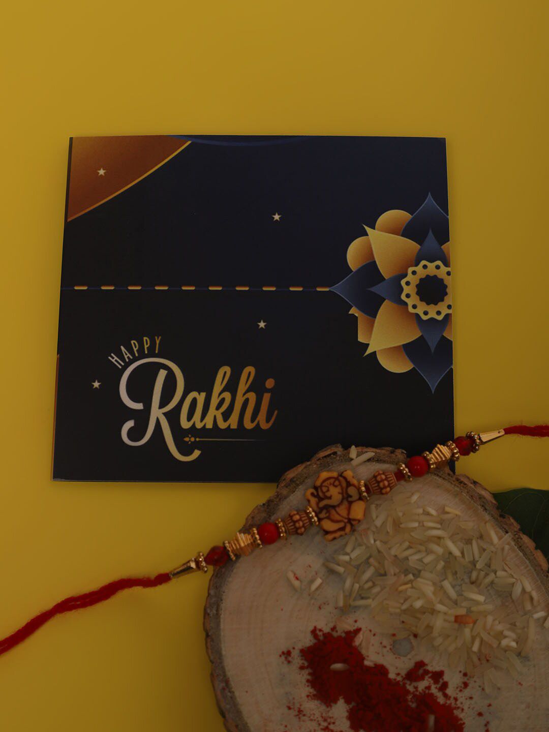 Dhiyona Unisex Set Of 2 Beaded Thread Rakhi With Greeting Card