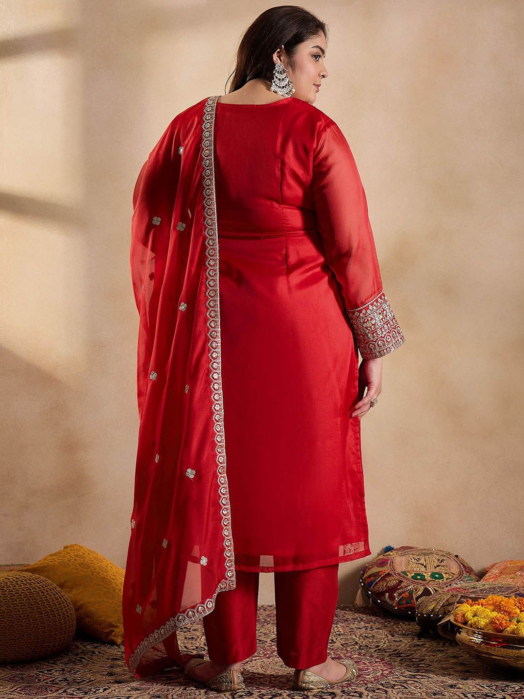Dhiyona IN Women Ethnic Motifs Yoke Design Regular Sequinned Kurta with Trousers & With Dupatta