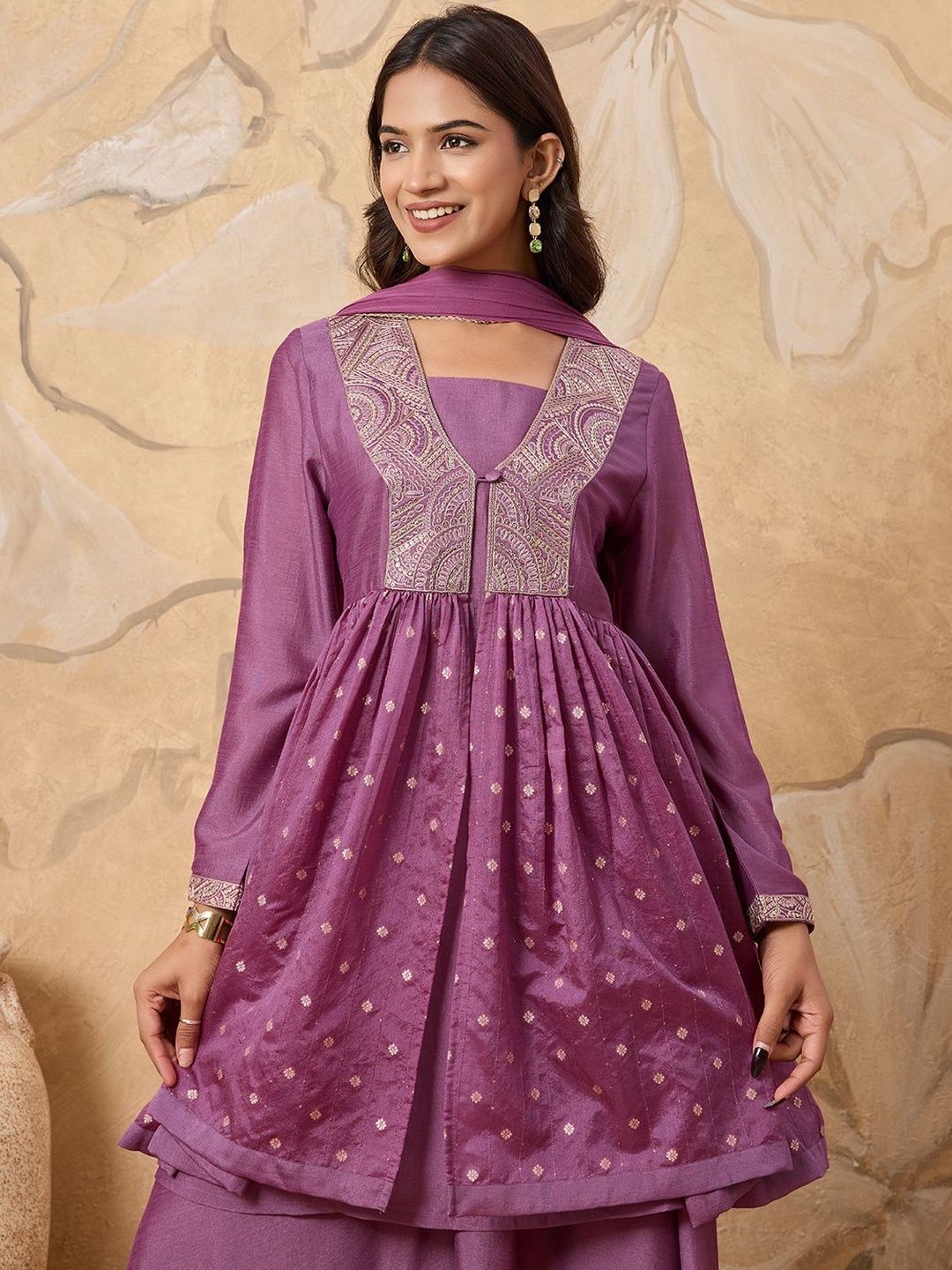 Dhiyona HOP Embroidered A-Line Kurta & Sharara With Dupatta