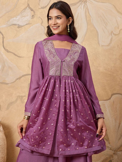 Dhiyona HOP Embroidered A-Line Kurta & Sharara With Dupatta