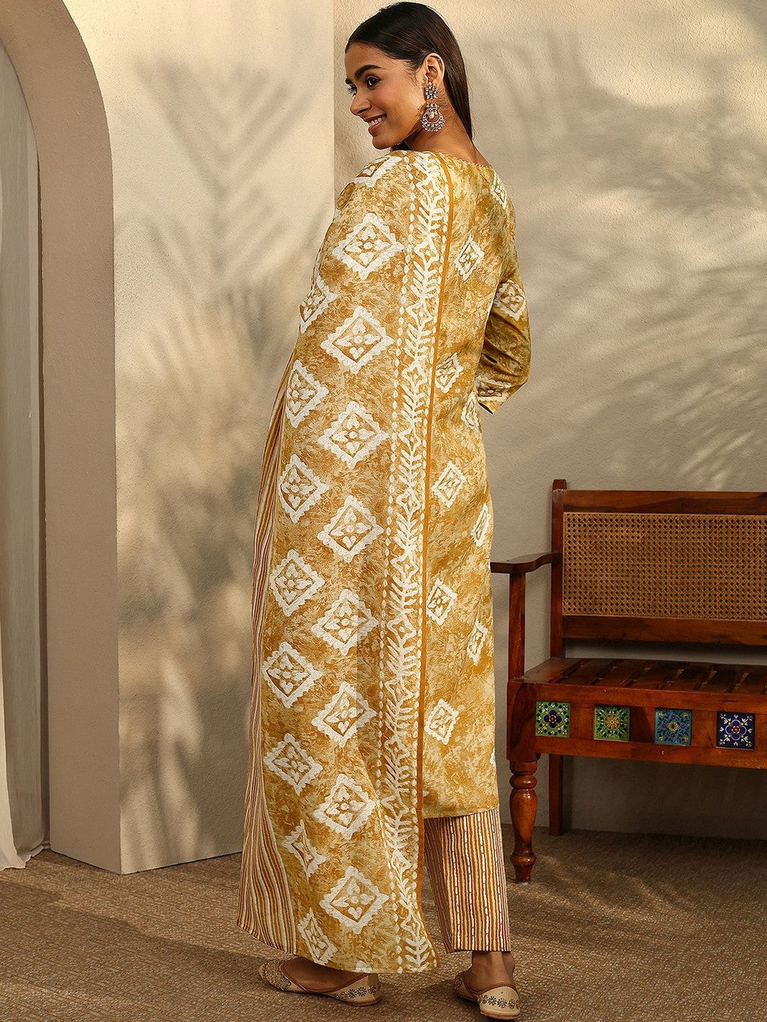 Women Ethnic Motifs Printed Regular Thread Work Kurta with Trousers & With Dupatta