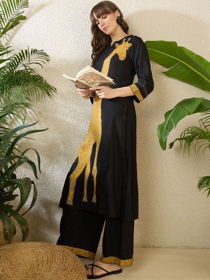 Floral Printed Thread Work Pure Cotton Kurta With Palazzos