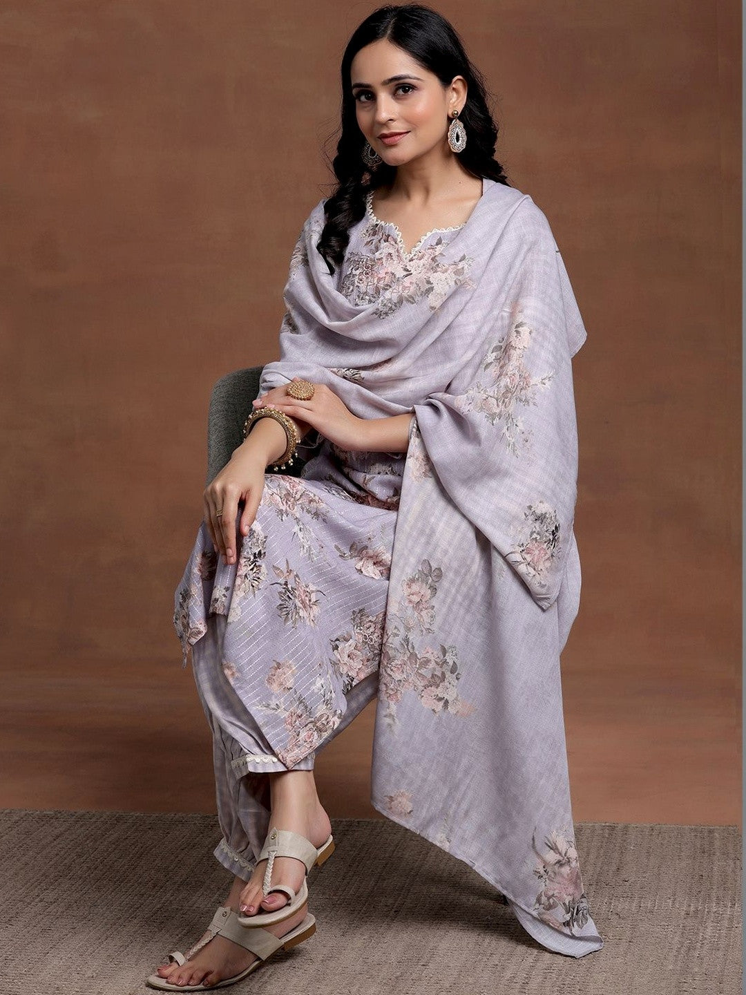 Women Floral Printed Regular Kurta with Patiala & With Dupatta
