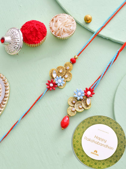 Dhiyona Green Stone-Studded & Beaded Bhaiya Bhabhi Thread Rakhi