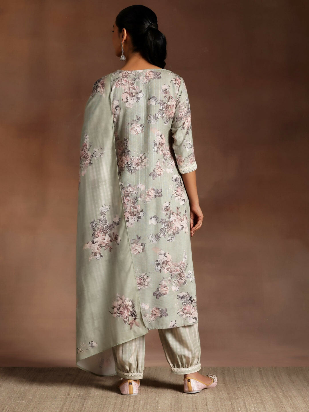 Women's LB Green Printed Cotton Straight Suit With Dupatta