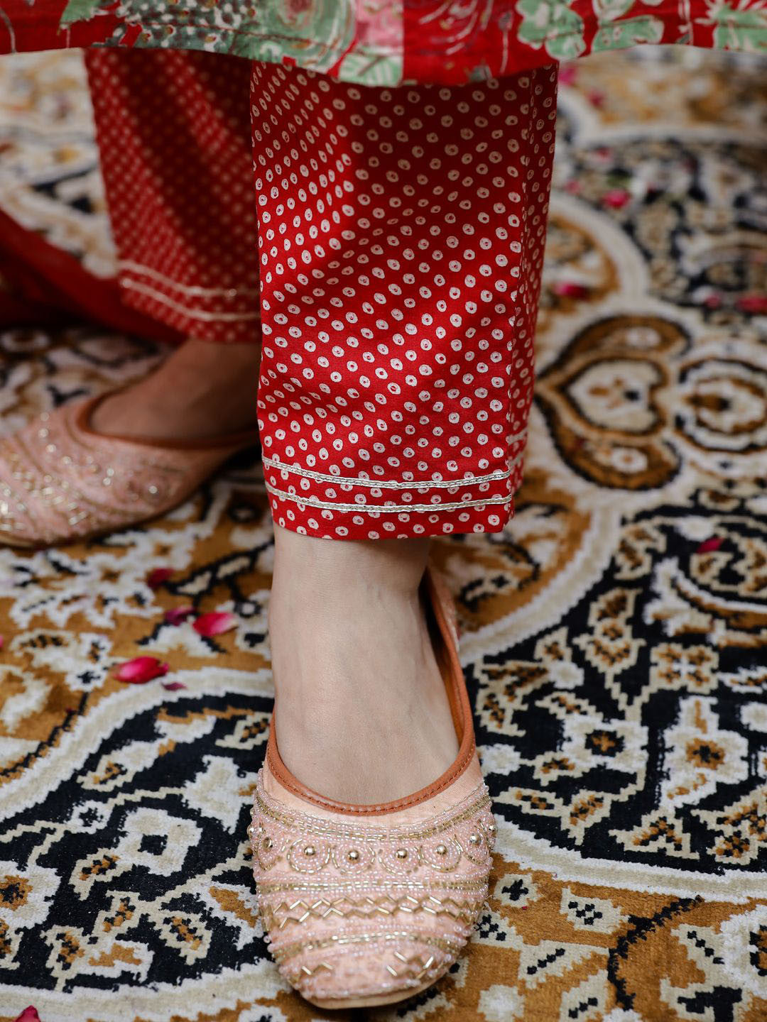 Floral Printed Beads & Stones Anarkali Kurta & Trouser With Dupatta