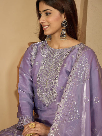 Dhiyona SN Women Floral Embroidered Silk Kurta with Palazzos & Dupatta