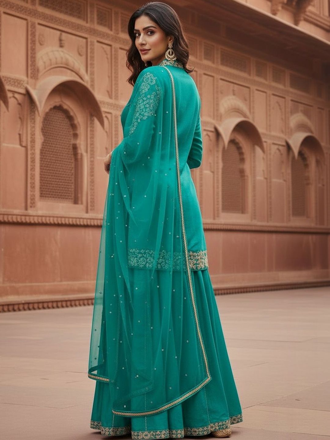 Dhiyona HOP Embroidered Mandarin Collar Kurti & Sharara Sets