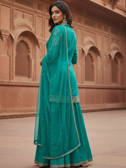 Dhiyona HOP Embroidered Mandarin Collar Kurti & Sharara Sets