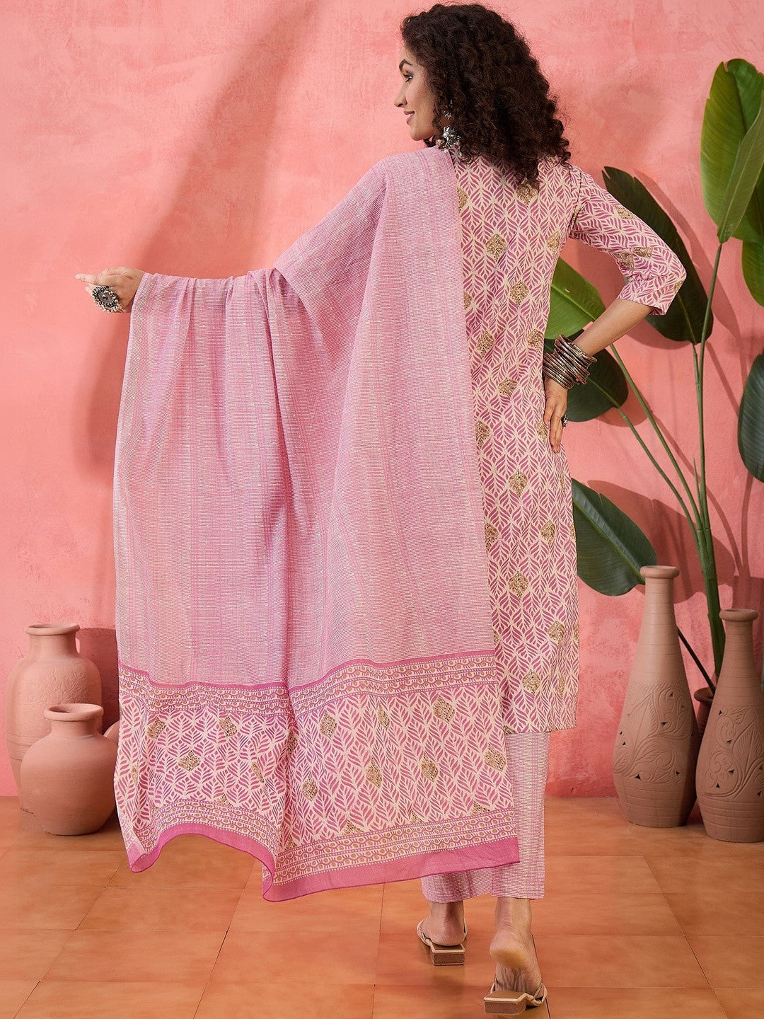 Printed Pure Cotton Round Neck Kurta & Trousers Kurta Sets