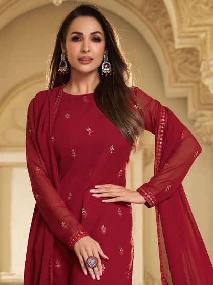 Dhiyona IN Women Ethnic Motifs Embroidered Regular Thread Work Kurta with Palazzos & With Dupatta