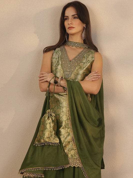 Dhiyona LL Women Regular Beads and Stones Kurta with Palazzos & With Dupatta