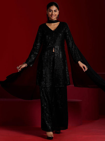 Dhiyona LL Embroidered Sequinned Kurta with Palazzos & Dupatta