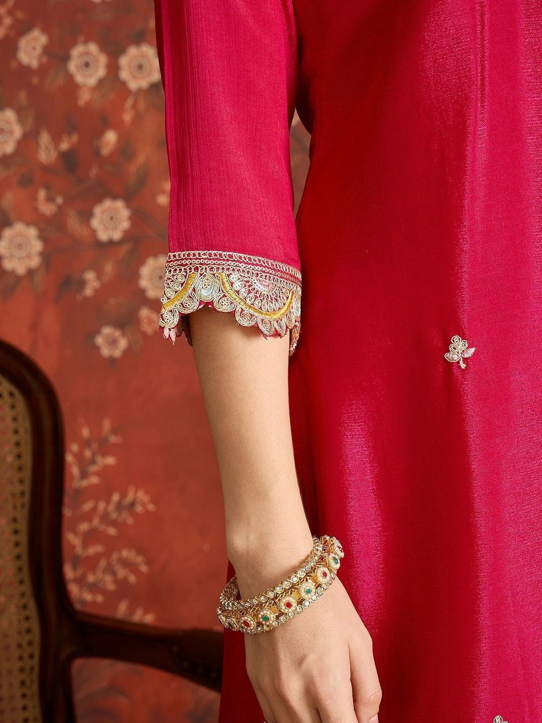 Women Ethnic Motifs Embroidered Regular Kurta with Sharara & With Dupatta