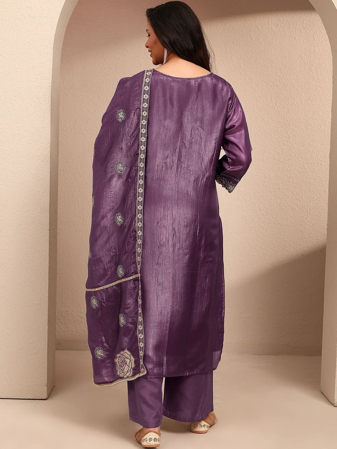Dhiyona Women's Ethnic Motifs Printed Regular Thread Work Kurta with Palazzos & With Dupatta