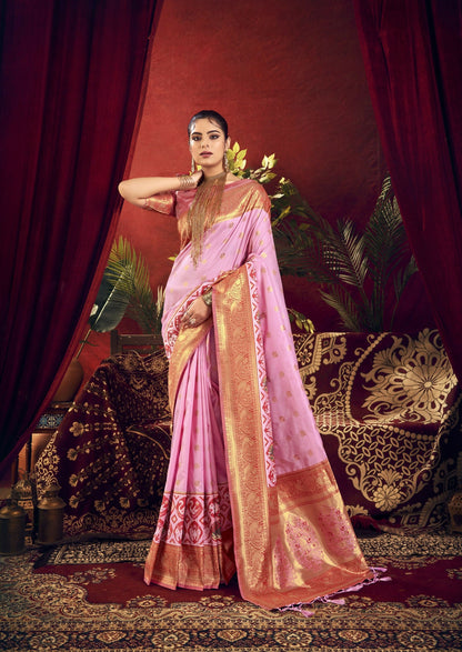 Women Paithani Nidhi Baby Pink Saree With Unstiched Blouse