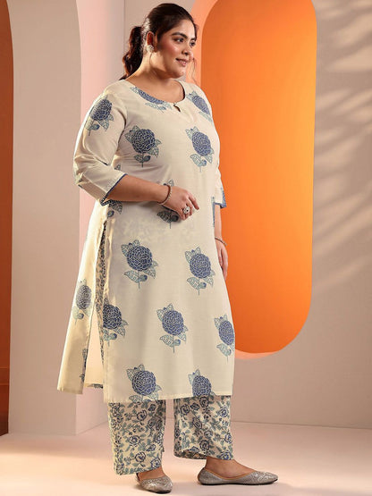 Dhiyona Women's Plus Size Floral Printed Kurta with Trousers & Dupatta