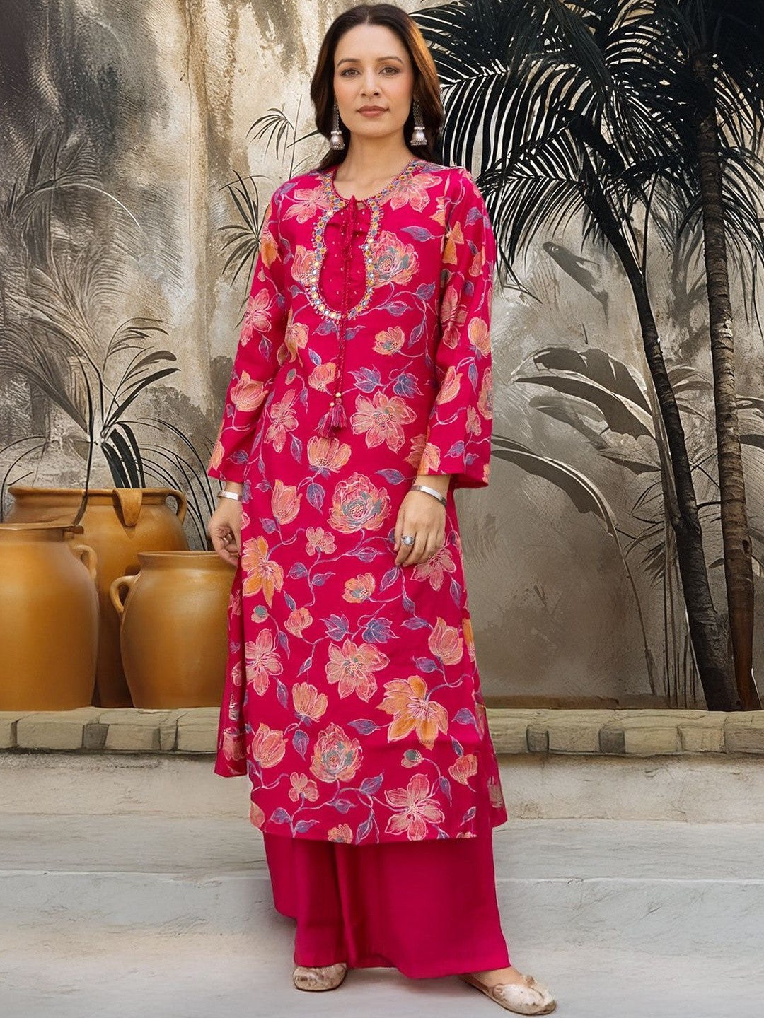 Women Floral Printed Regular Kurta with Palazzos