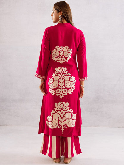 Ethnic Motifs Printed Mandarin Collar Straight Kurta With Palazzos