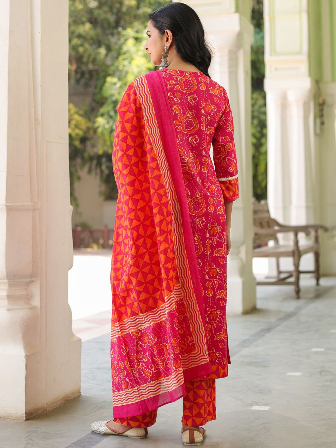 Dhiyona RR Women's Floral Sequinned Pure Cotton Kurta with Trousers & Dupatta