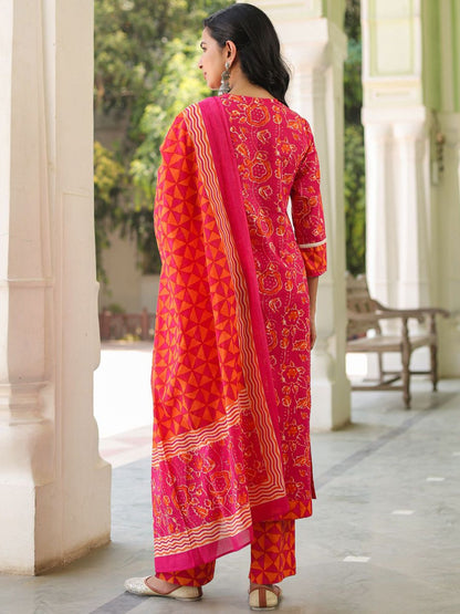 Dhiyona RR Women's Floral Sequinned Pure Cotton Kurta with Trousers & Dupatta