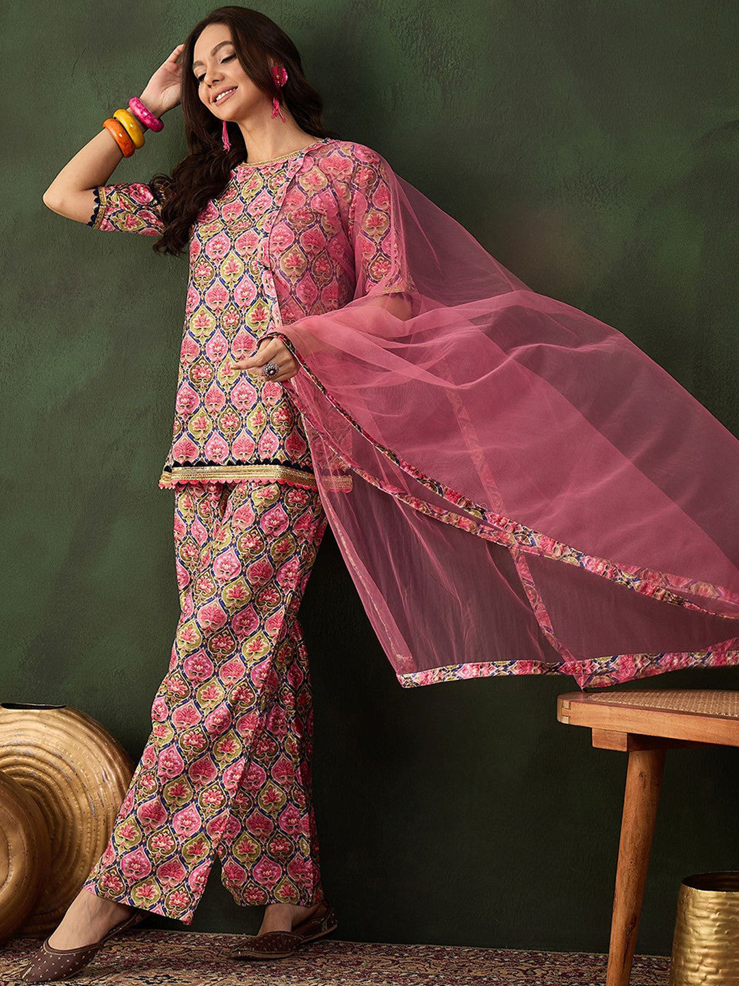 Dhiyona SN Printed Straight Kurta & Trouser With Dupatta