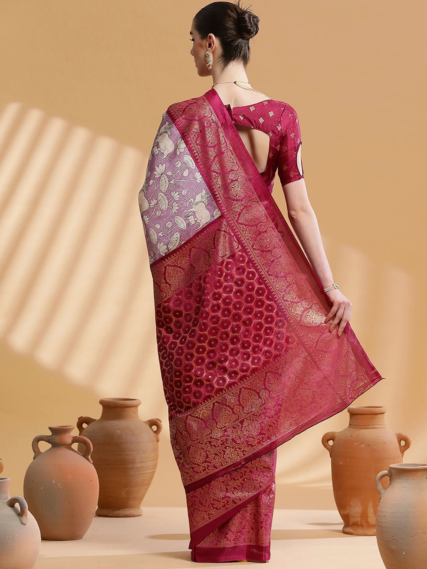 Women's Dola Silk Mauve Printed Designer Saree With Blouse Piece