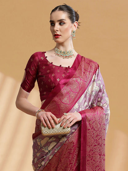 Women's Dola Silk Mauve Printed Designer Saree With Blouse Piece