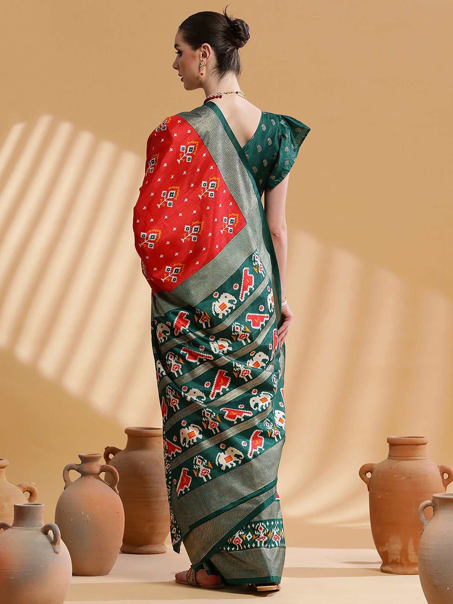 Women's Dola Silk Red Printed Designer Saree With Blouse Piece
