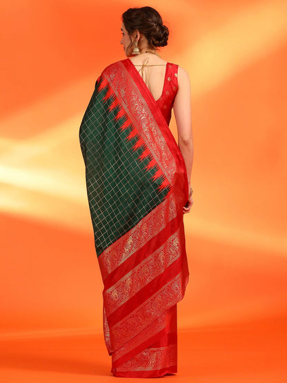 Women's Dola Silk Green Printed Designer Saree With Blouse Piece