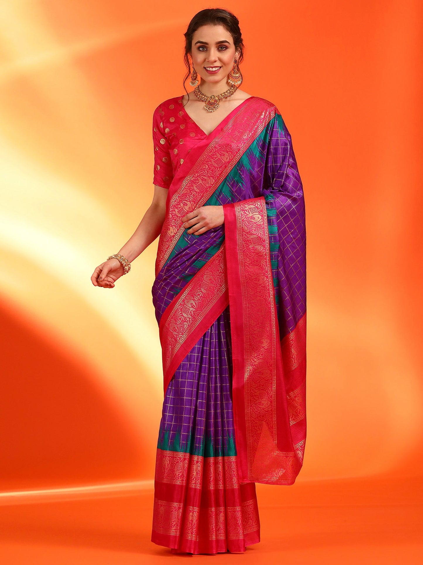Women's Dola Silk Purple Printed Designer Saree With Blouse Piece