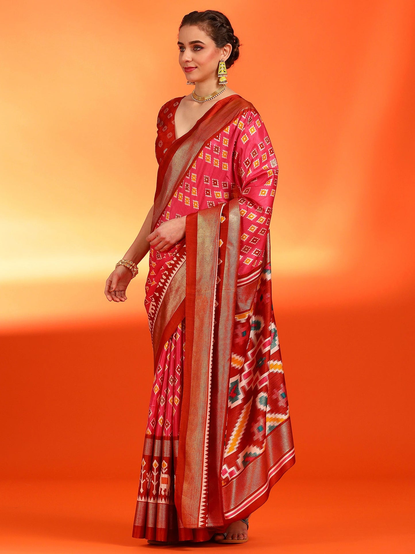 Women's Dola Silk Pink Printed Designer Saree With Blouse Piece