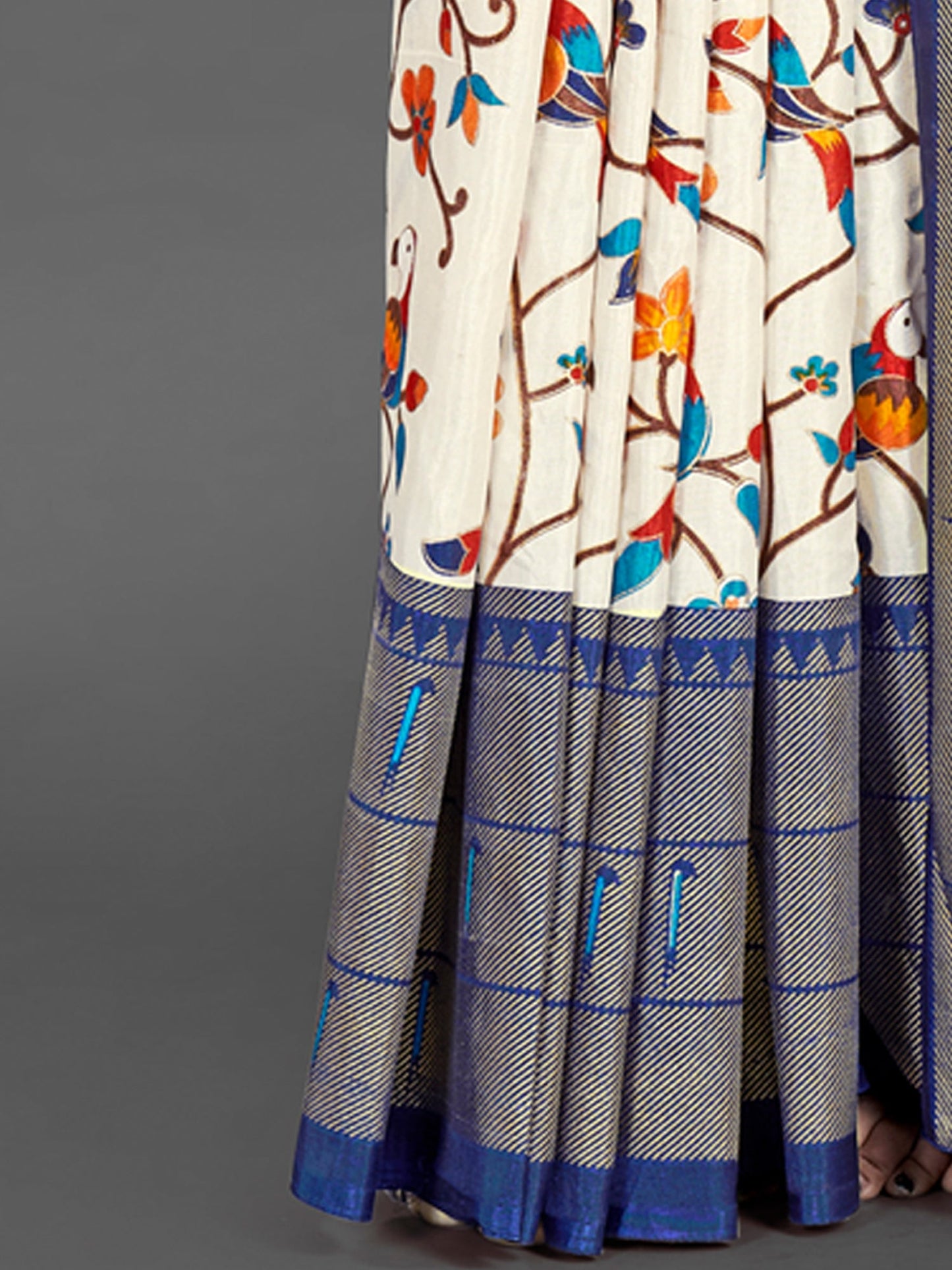 Women's Dola Silk Off White Printed Designer Saree With Blouse Piece