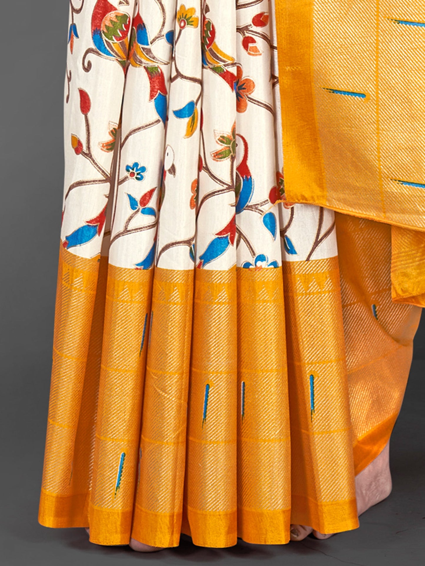 Women's Dola Silk Off White Printed Designer Saree With Blouse Piece