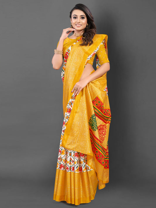 Women's Dola Silk White Printed Designer Saree With Blouse Piece
