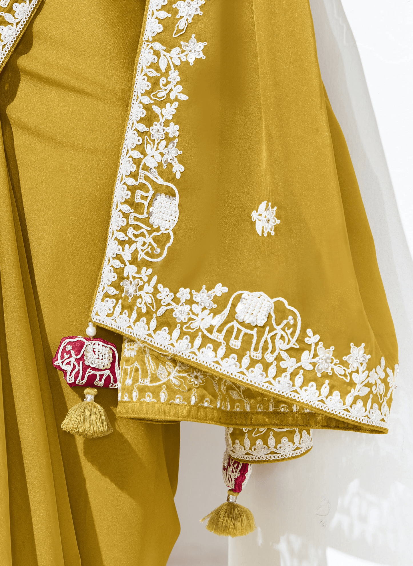Dhiyona KM Women Mustard Yellow Saree With Floral Blouse “ A Perfect Blend Of Tradition & Style