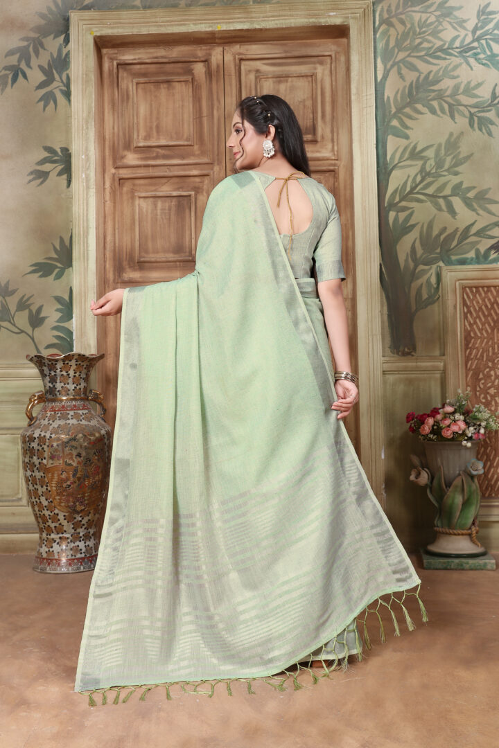 Dhiyona GR Women's Rangrez Raw Green Soft Linen Solid Woven Saree