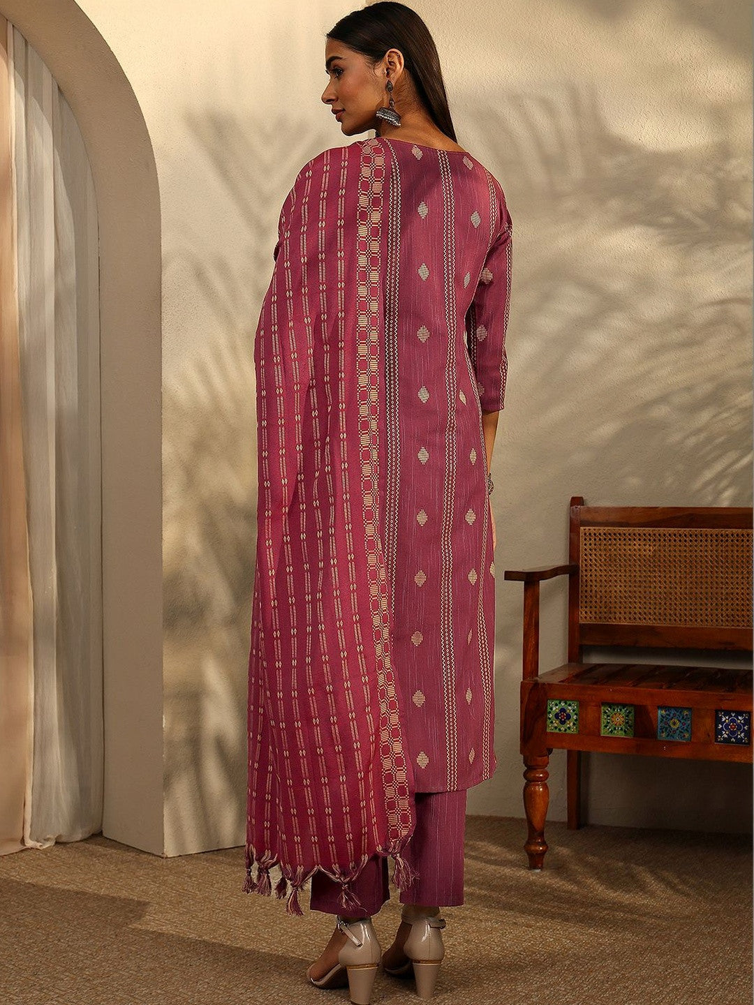 Women Ethnic Motifs Printed Regular Thread Work Kurta with Trousers & With Dupatta