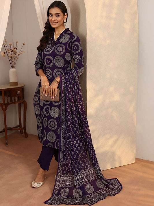 Women Bandhani Printed Regular Kurta with Trousers & With Dupatta