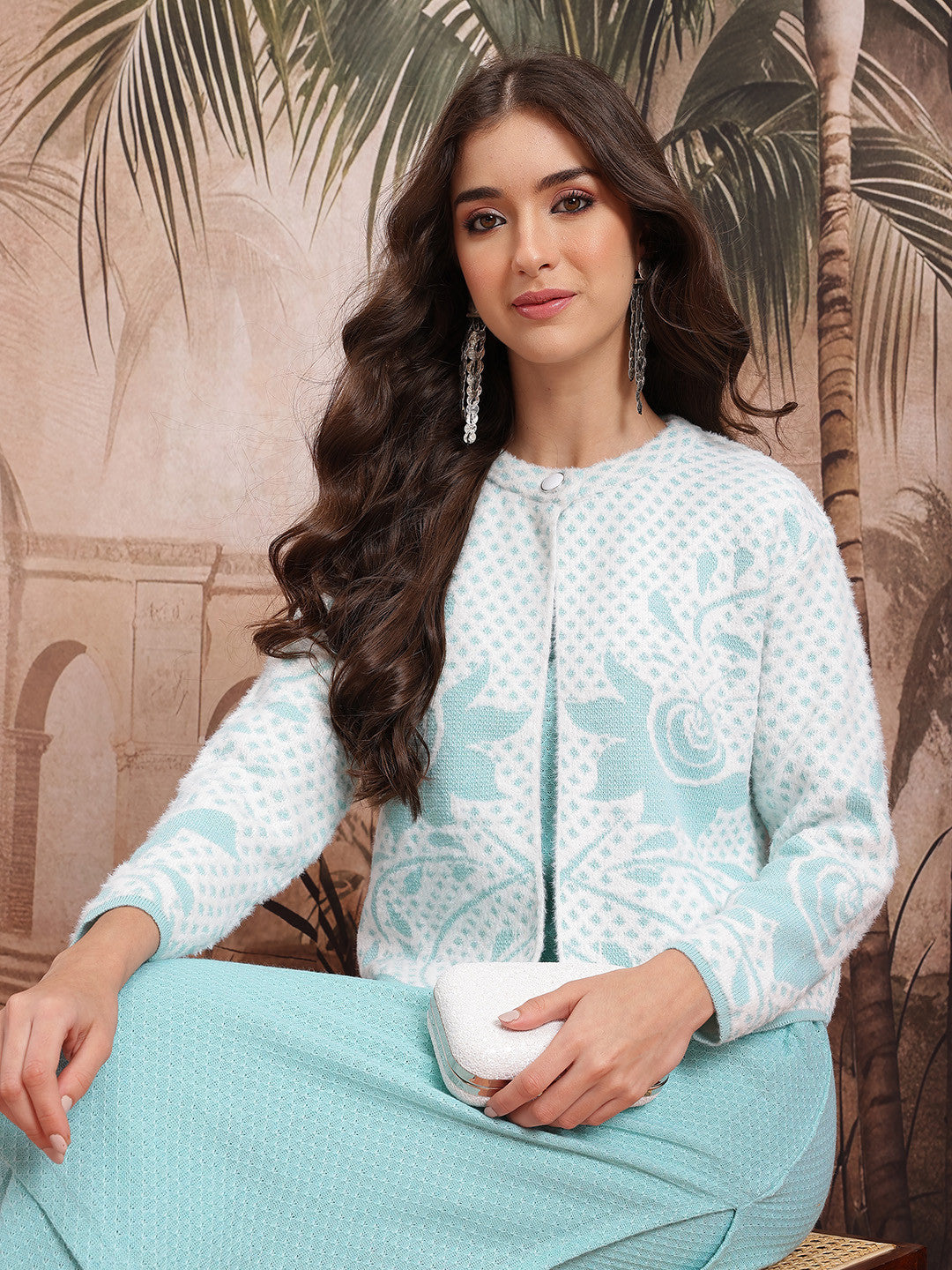 Geometric Self-Design Straight Winter Kurta with Trousers & Jacket