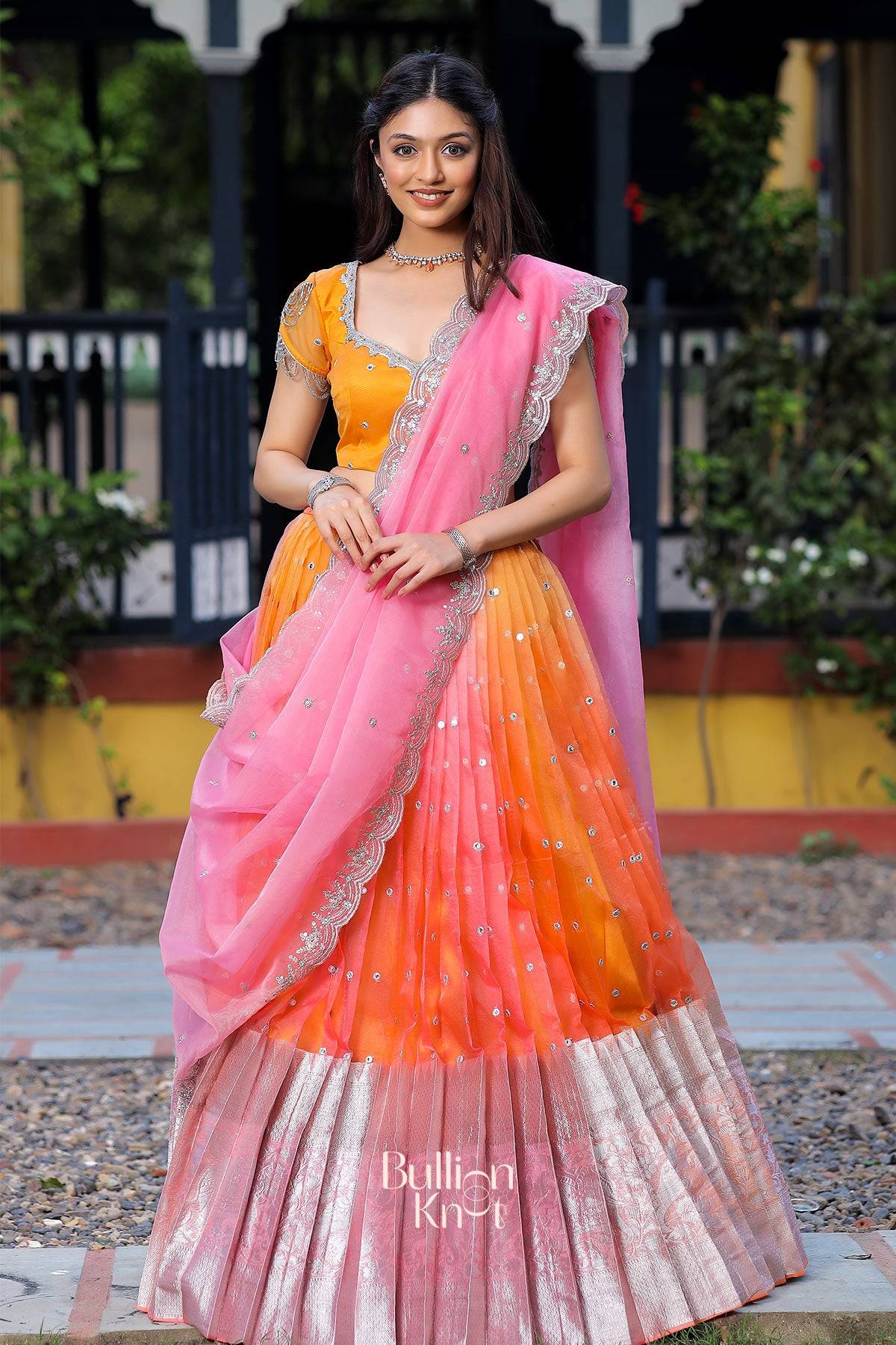 Dhiyona BN Tyohar Organza Lehenga Set in Orange