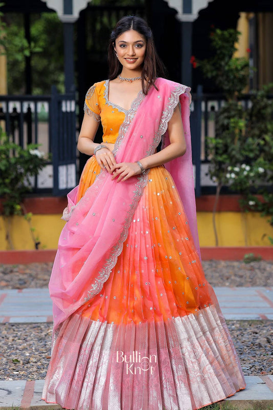 Dhiyona BN Tyohar Organza Lehenga Set in Orange