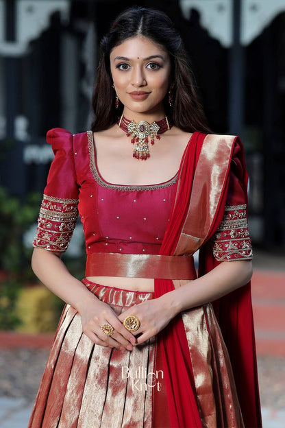 Dhiyona BN Saffron Banarasi Lehenga Set in Wine