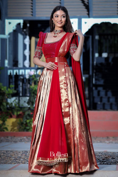 Dhiyona BN Saffron Banarasi Lehenga Set in Wine