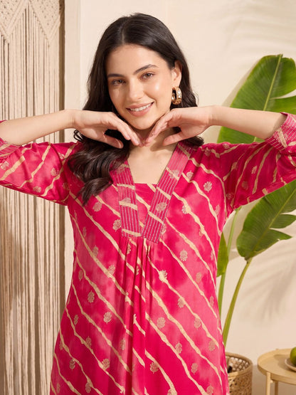 Women Leheriya Printed Regular Kurta with Trousers