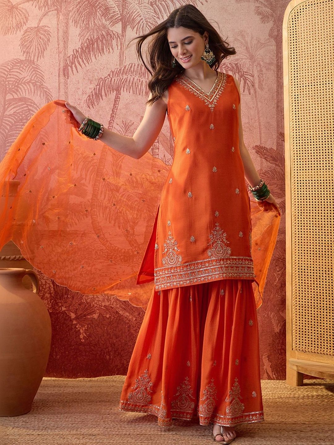Dhiyona SN Embroidered V-Neck Kurta & Sharara Kurta Set
