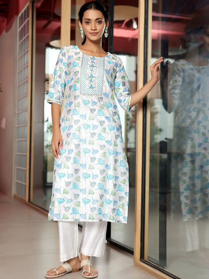 Women Floral Printed Regular Thread Work Kurta with Trousers