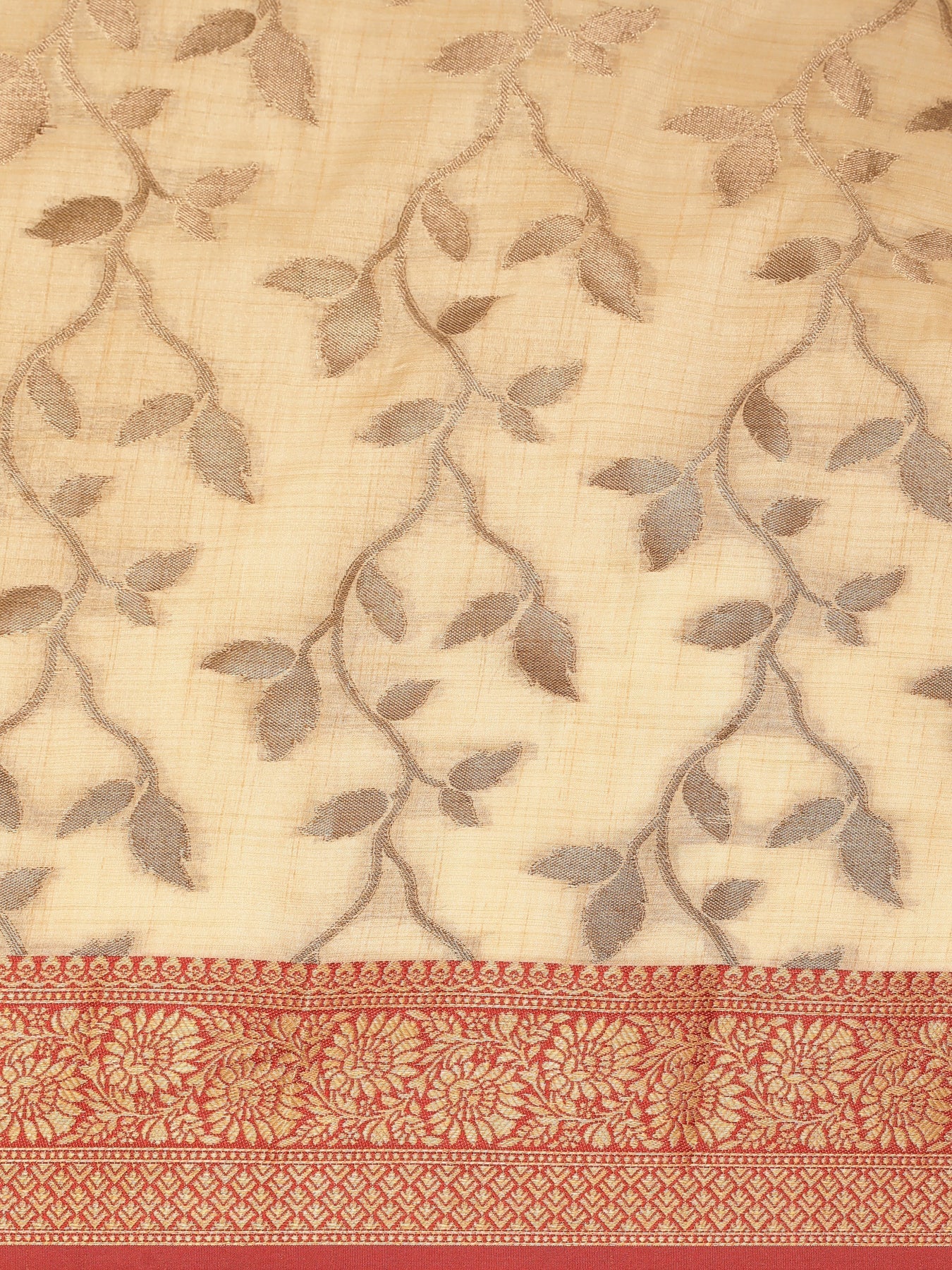 Dhiyona GR Women's Rewaa Bisque Beige Zari Woven Design Banarasi Pure Cotton Saree