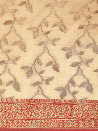 Dhiyona GR Women's Rewaa Bisque Beige Zari Woven Design Banarasi Pure Cotton Saree