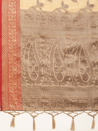 Dhiyona GR Women's Rewaa Bisque Beige Zari Woven Design Banarasi Pure Cotton Saree